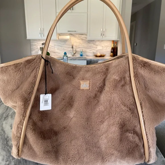 ALO Yoga Toasted Almond Faux Fur Tote Bag - Picture 9 of 9